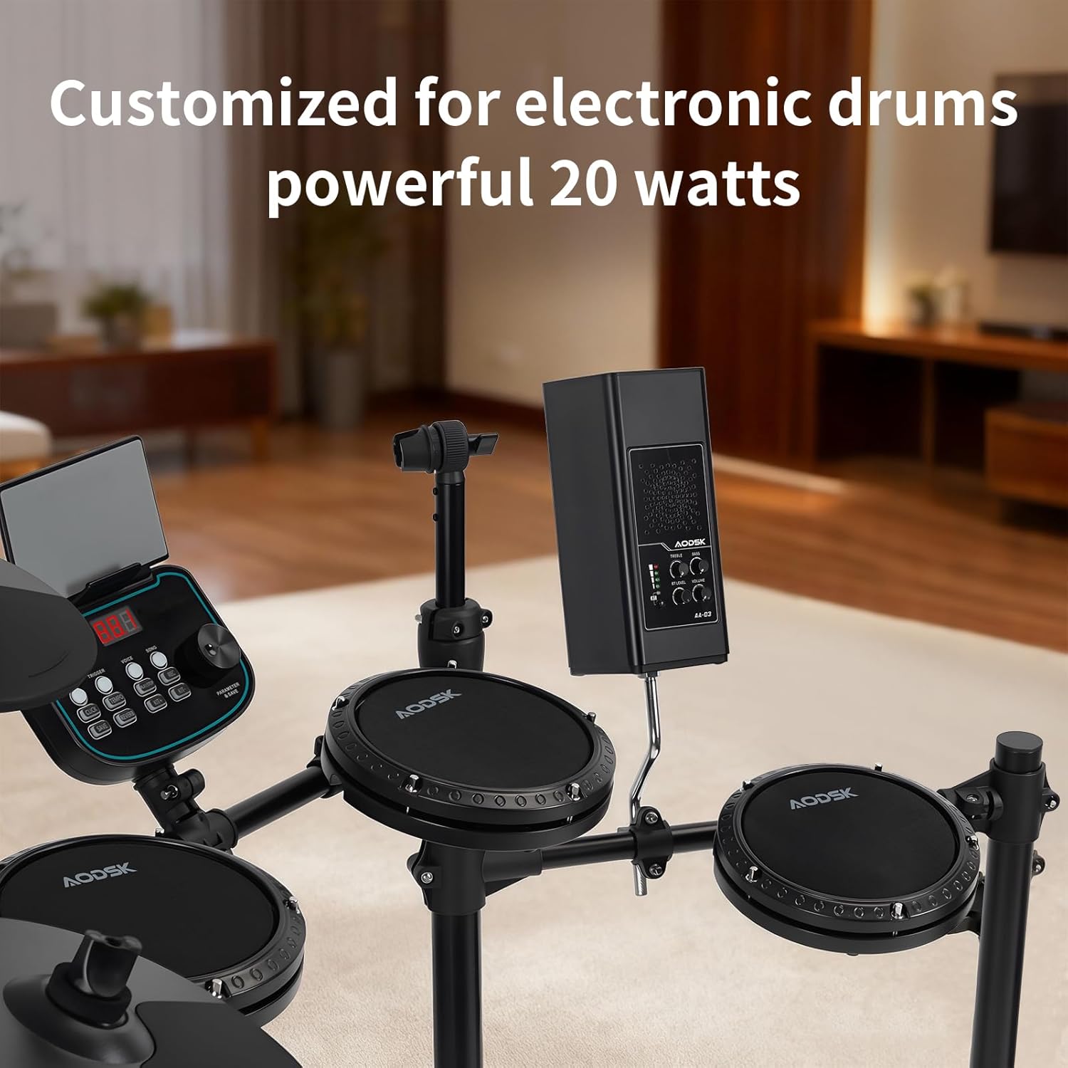 AODSK 20W Professional Electronic Drum Speaker with Bluetooth 5.0, Portable Practice Monitor Speaker for All Electronic Drums, with Treble/Bass Adjustment