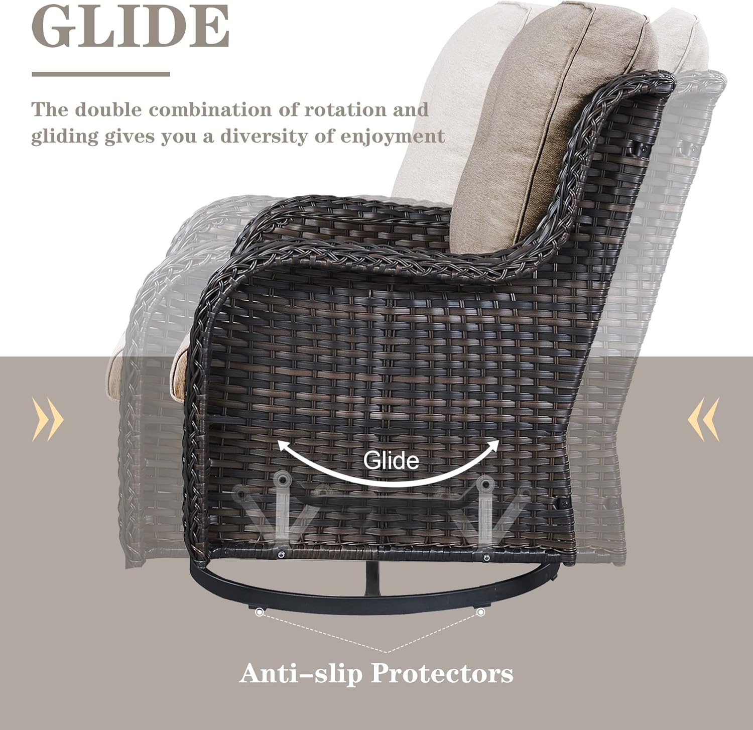 Belord Outdoor Sectional Furniture Sofa Set with Propane Fire Pit Table, Wicker Patio Conversation Set with 2 Swivel Rocker Glider Chairs Grey Cushion Perfect for Backyard Casual Gathering