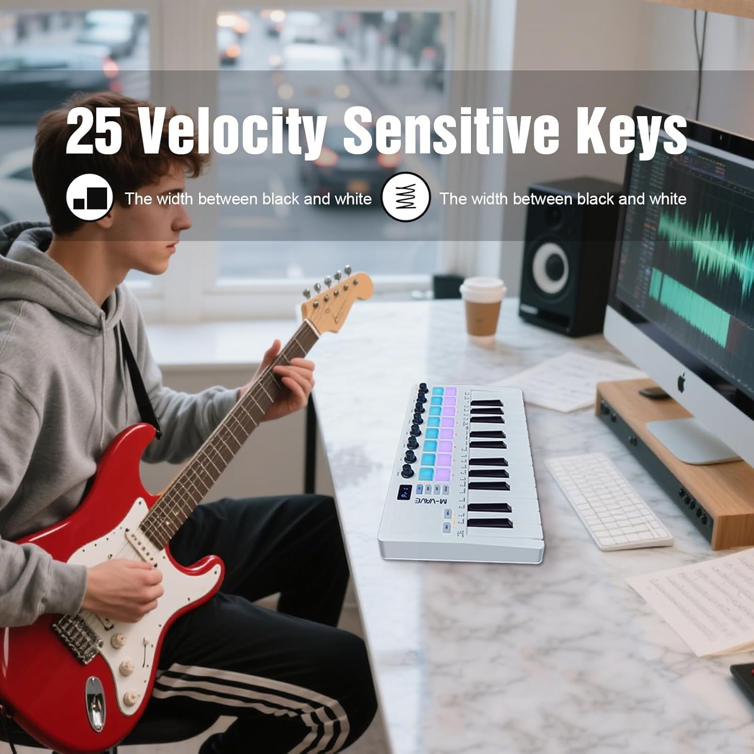 M-VAVE 25 Key USB MIDI Keyboard Controller Wireless Bluetooth 16 Backlit Drum Pads, 8 Knobs, Dynamic Keybed, Professional Beat Maker Sequencer Music Production