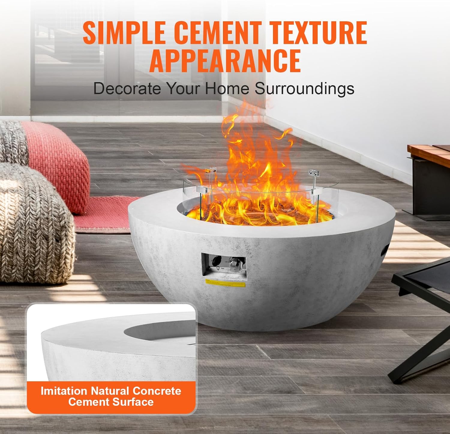 Happybuy Propane Fire Pit, Outdoor Concrete, 39 in Tabletop, Lava Rocks, Lid, Rain Cover, Adjustable Flame