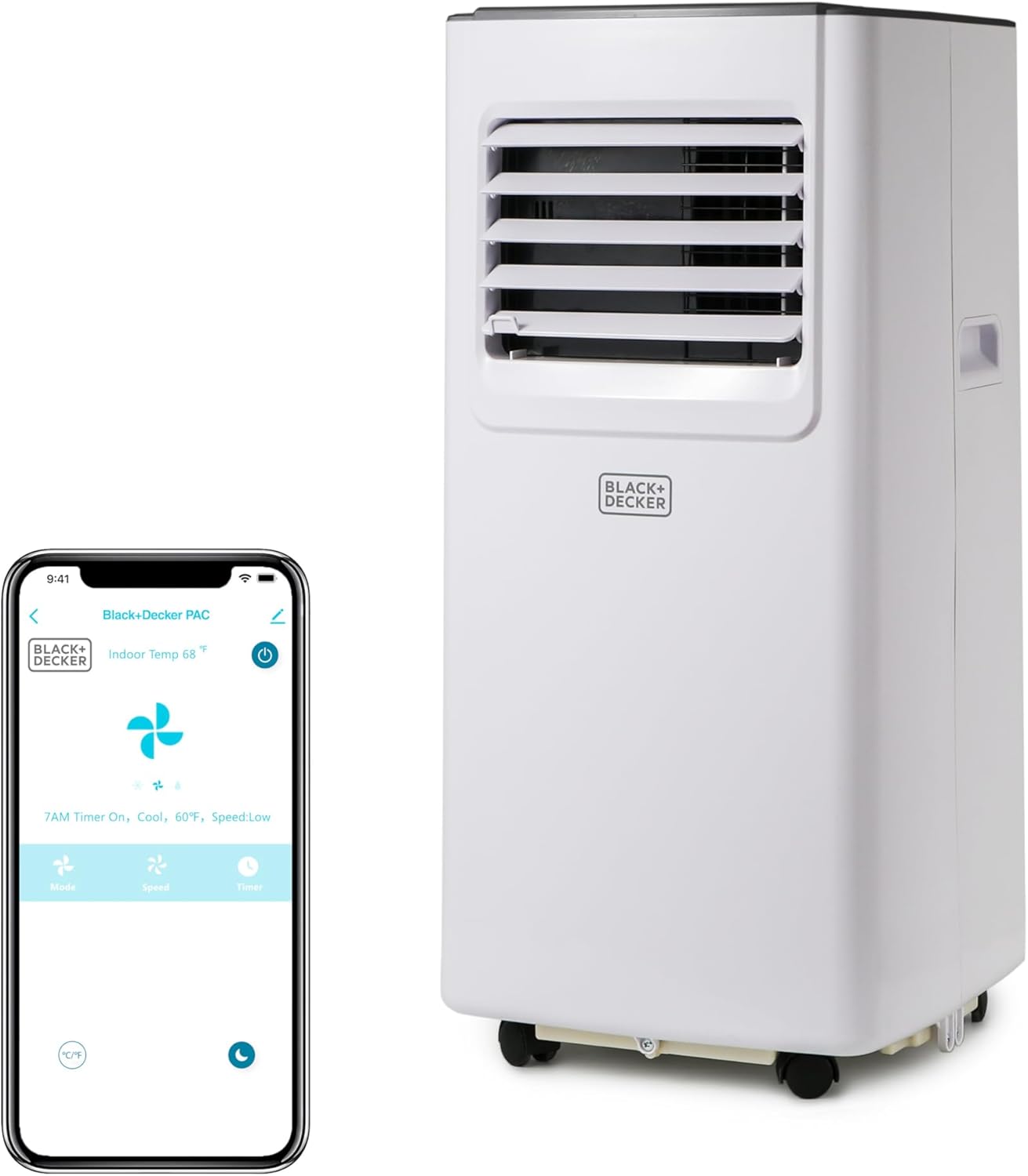 BLACK+DECKER Portable Air Conditioner 8,000 BTU (5,100 BTU SACC) with Wifi & Remote Control, 3-1-in Air Conditioner, Fan & Dehumidifier with App, Alexa & Google Assistant