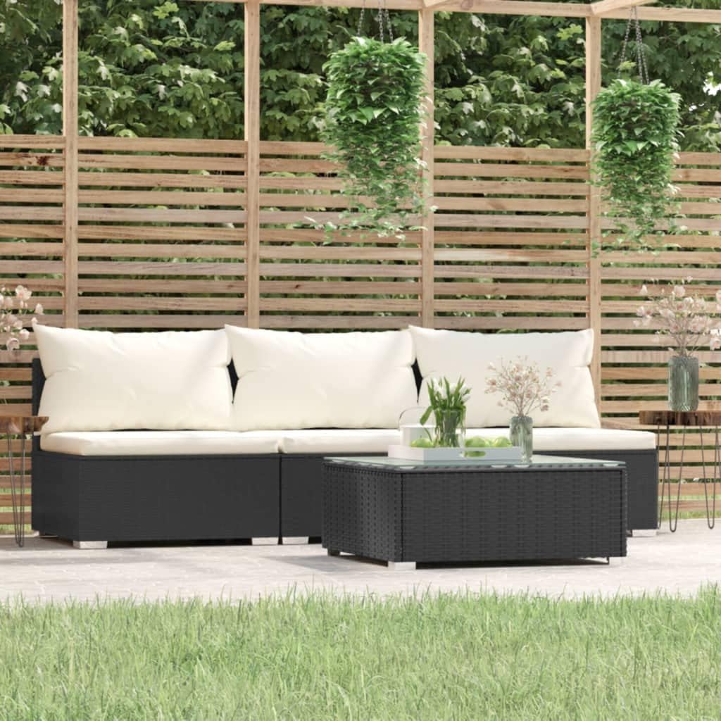 Patio Set Patio Furniture Set 4 Piece with Cushions Black Poly Rattan