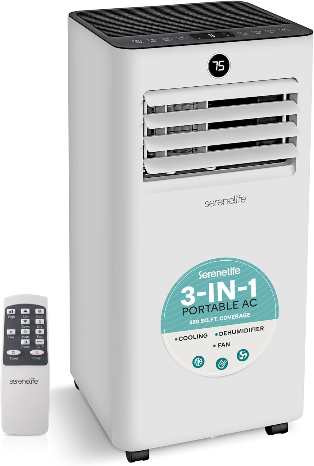 SereneLife 10,000 BTU Portable Air Conditioner, 3-in-1 AC with Cooling, Dehumidifier and Fan, Energy Efficient Mini AC Unit with 450 Sq. Ft. Coverage, Includes Window Mount Kit, (Gray)
