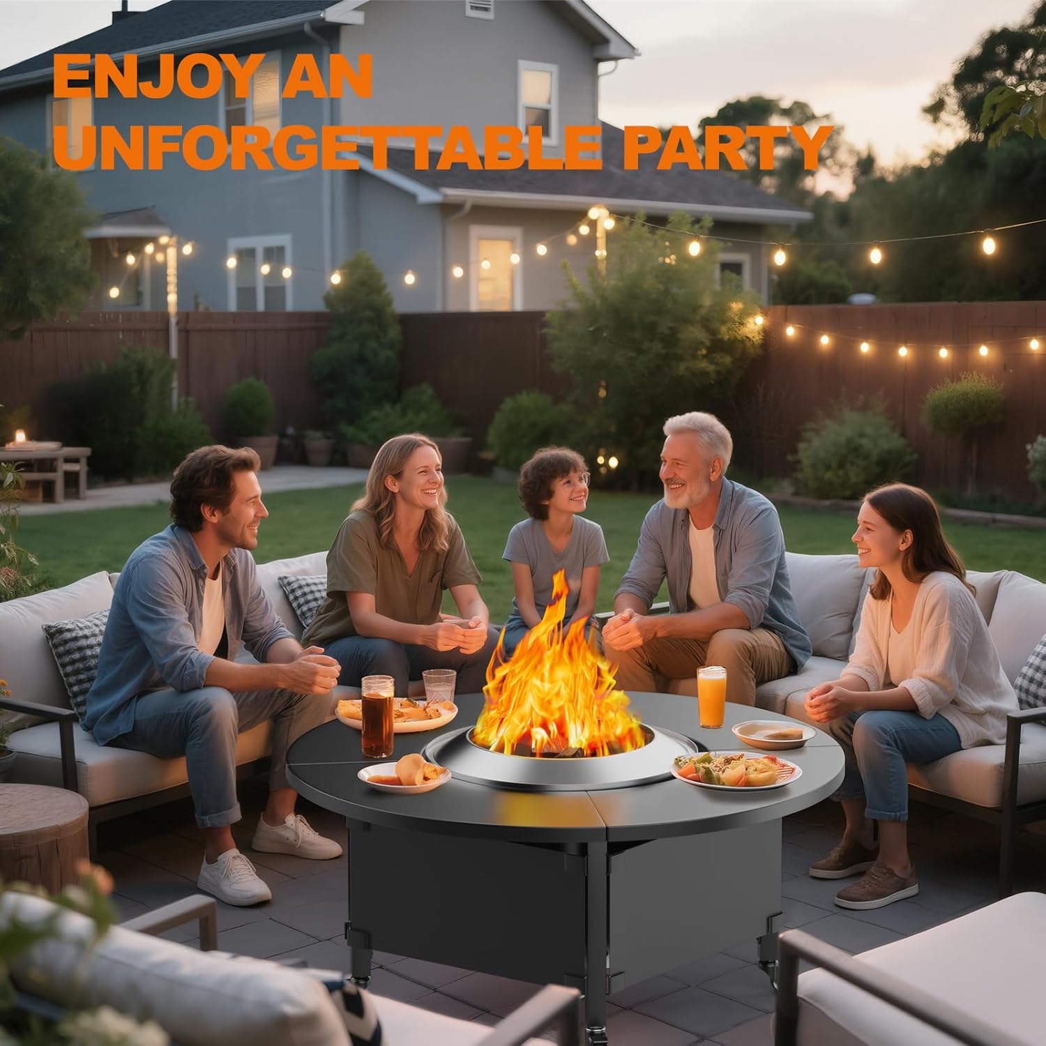 Fire Pit Surround Tabletop for Solo Stove Bonfire,Foldable Surround Table with Wheels for Safety & Easy Clean,42