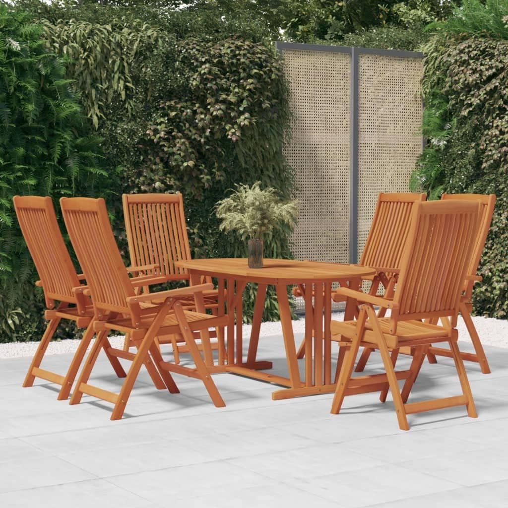 7 Piece Patio Dining Set Solid Wood Eucalyptus,Sturdy Wooden Garden Dining Set with Adjustable and Foldable Chairs for Outdoor Patio Patio Furniture Sets, Outdoor Furniture Sets