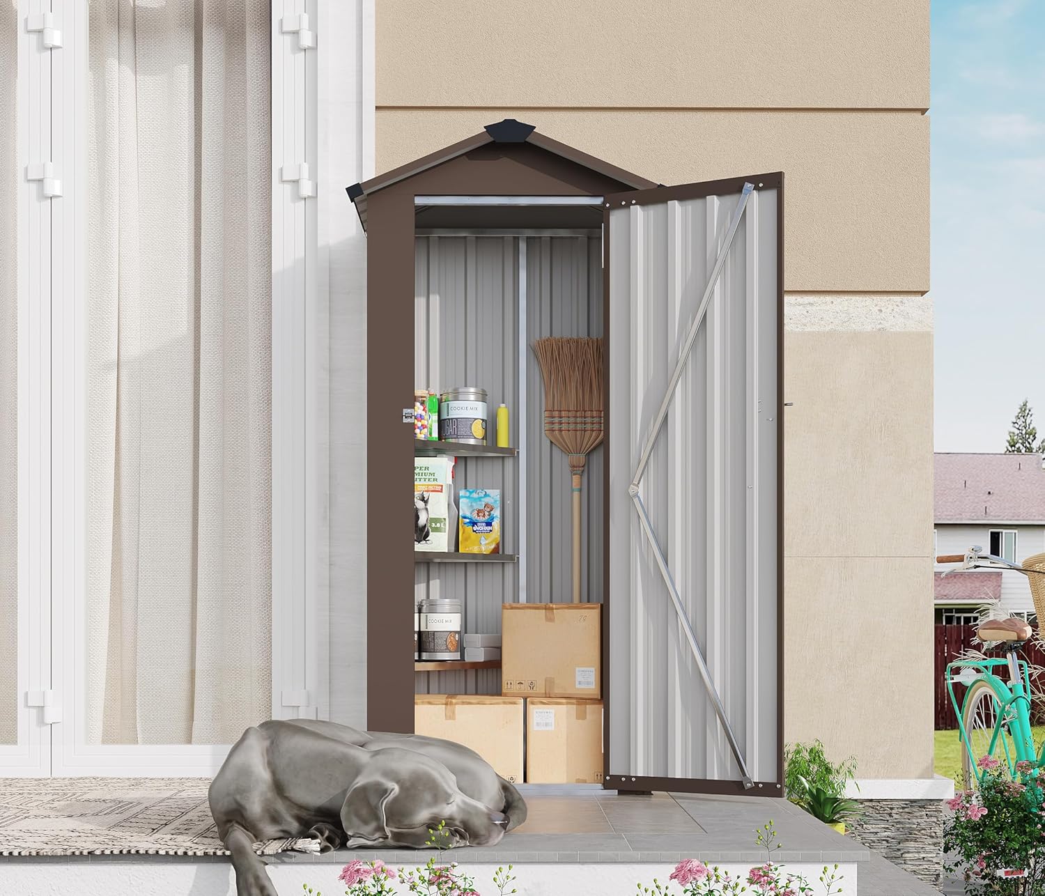 Galvanized Steel Outdoor Storage Shed - Waterproof Metal Utility Cabinet with Lock, 65