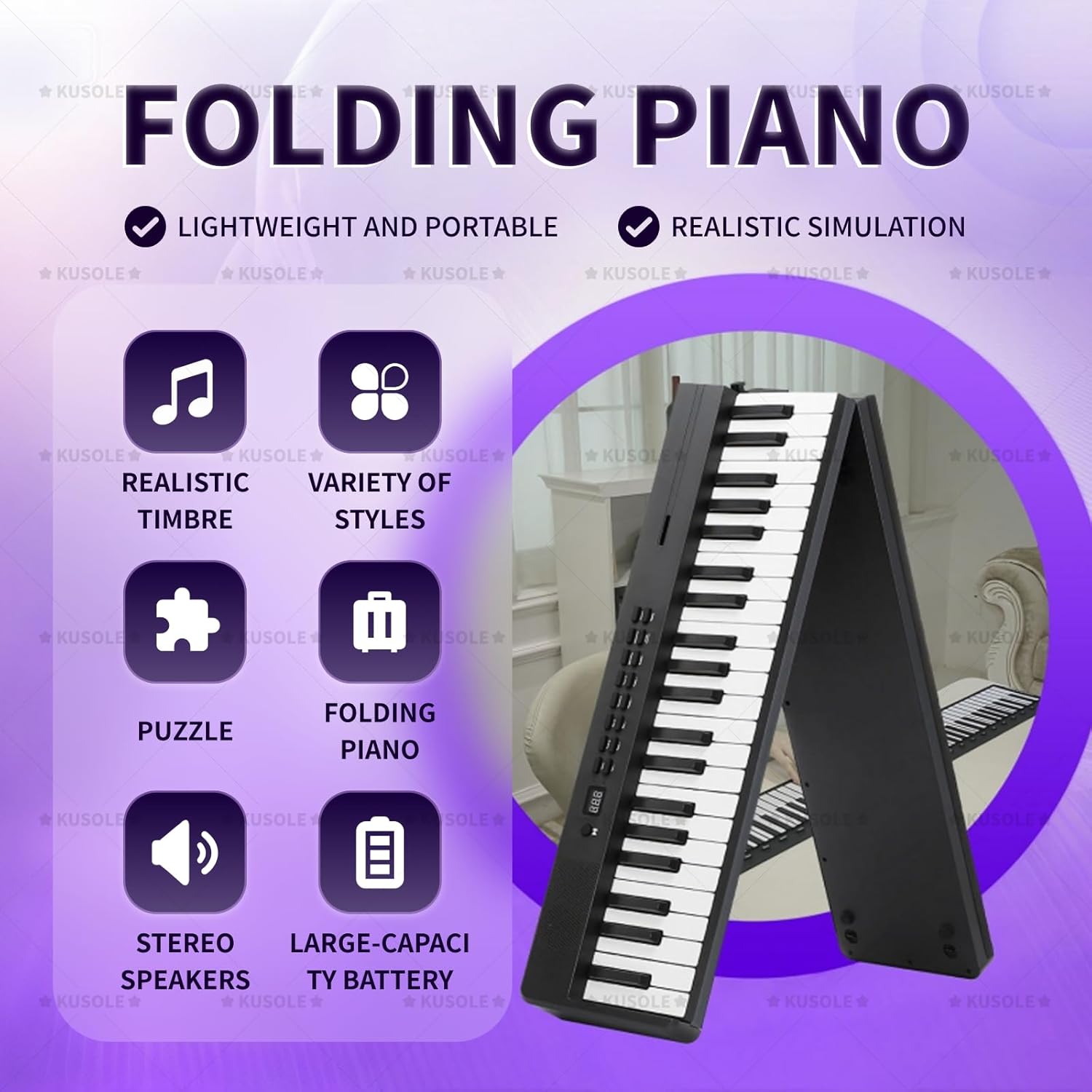 88-key foldable digital piano, full-size semi-weighted keys, portable electric piano, stereo speakers