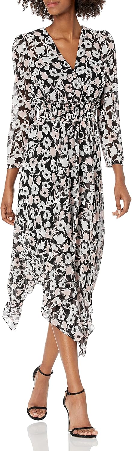 Anne Klein Women's 3/4 Sleeve V-Neck Midi Dress