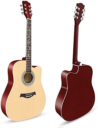 Full Size Guitar Acoustic Guitar Ballad Guitar Adult Fingerstyle Beginner Practice Metal String Clear Sound Solid Wood Wear Resistant Beginner Acoustic Guitar Starter Package Student G (Beige Long)