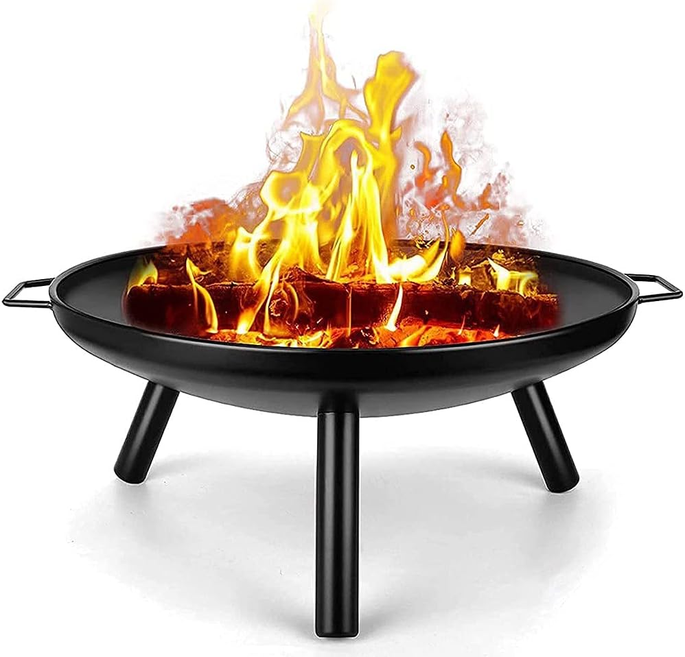 Outdoor Fire Pit, 24Inch Patio Stove Wood Burning BBQ Grill Fire Pit Bowl Round Shape Wood Burning Firepit for Camping Picnic Patio Backyard Garden Bonfire Beaches Park