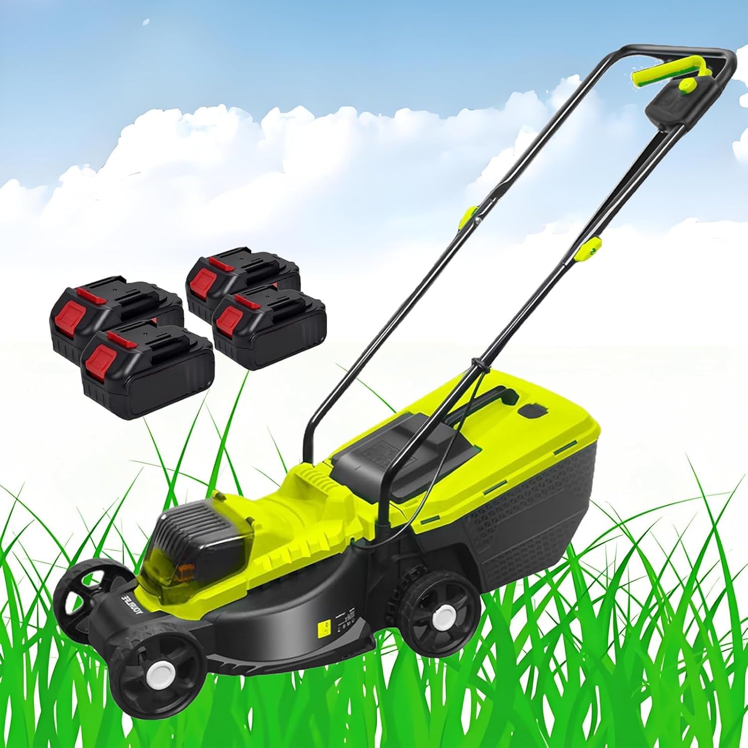 Lithium battery Cordless Lawn Mower, 40V Self Propelled Electric Lawn Mower with 13-inch Manganese Steel Blade, 3 Heights Adjustment, 16.5Ib Light Weight, for Garden, Yard and Farm,4 batteries