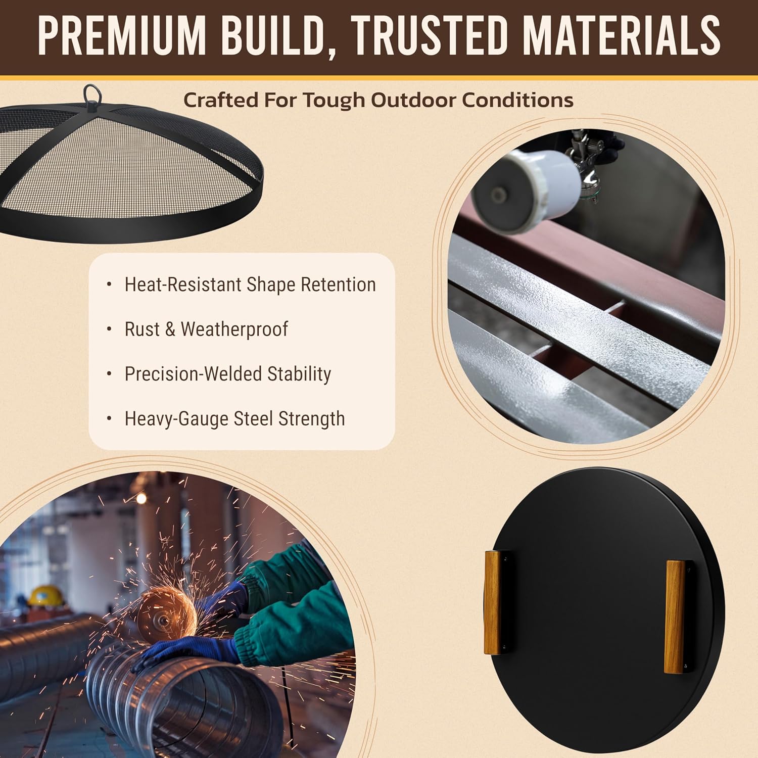 FEBTECH Spark Screen, Heat Deflector, Firepit Lid, Trolley Stand and Base Ring Combo - Compatible with Solostove Bonfire and Other 19.5