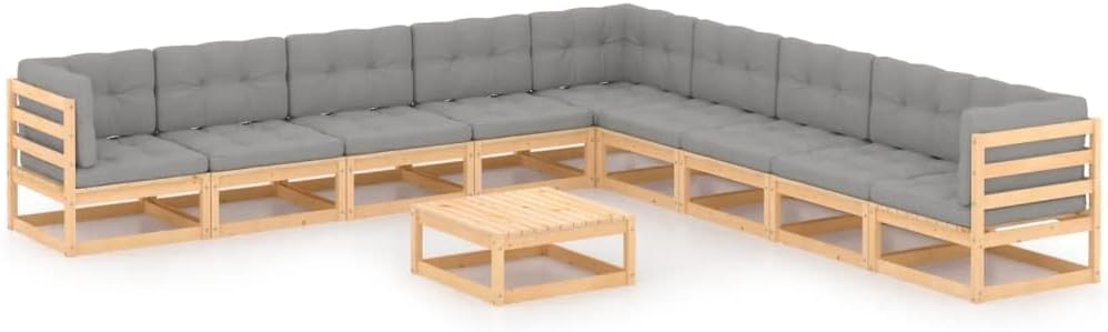 10 Piece Patio Lounge Set with Cushions Solid Pinewood Garden Furniture