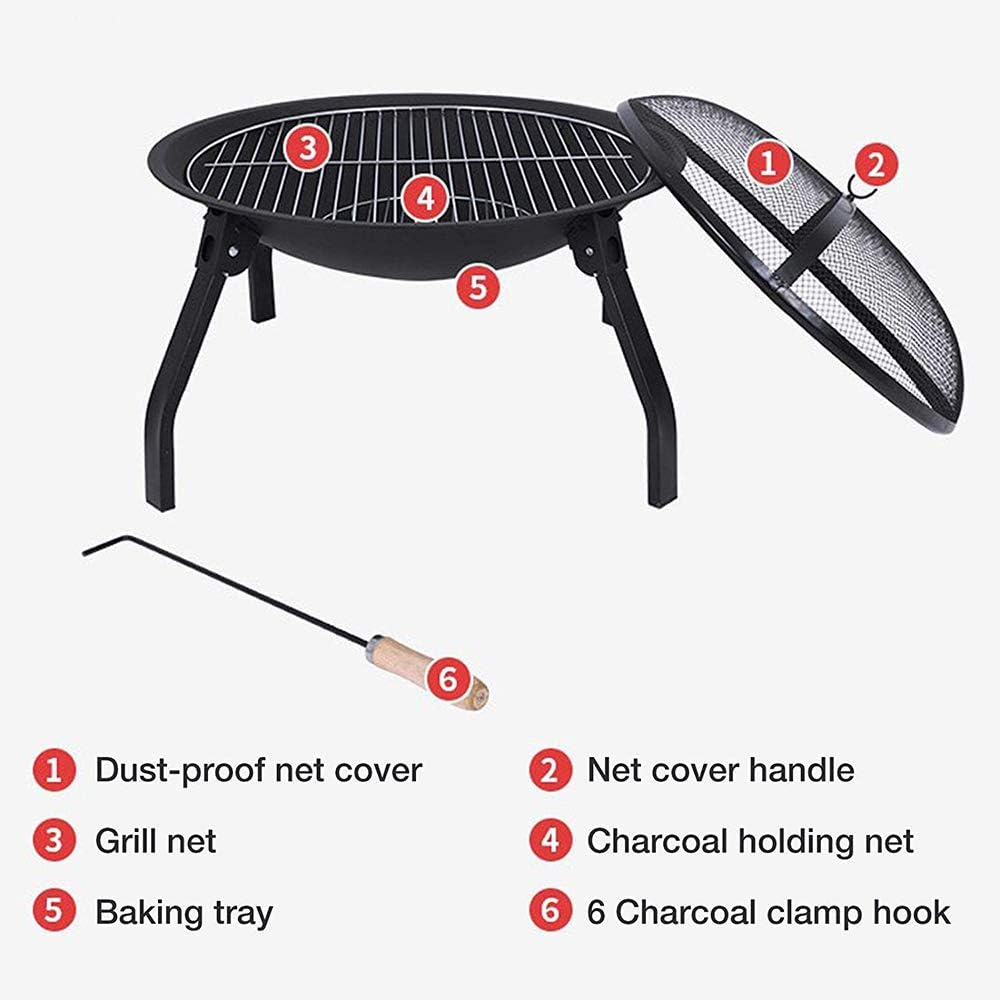 Foldable Round Fire Bowl, Outdoor Camping Fire Pits, with Firepalce Poker Waterproof Cover 22 Inch Patio Firepit