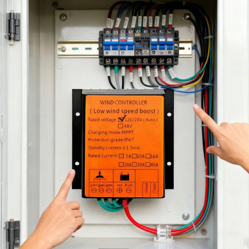 MPPT Wind Turbine Controller, 12V 24V 48V 220V 40A Wind Turbine Generator Controller 300W-1000W Wind Power Regulator with Multi Protections,Yellow,12V