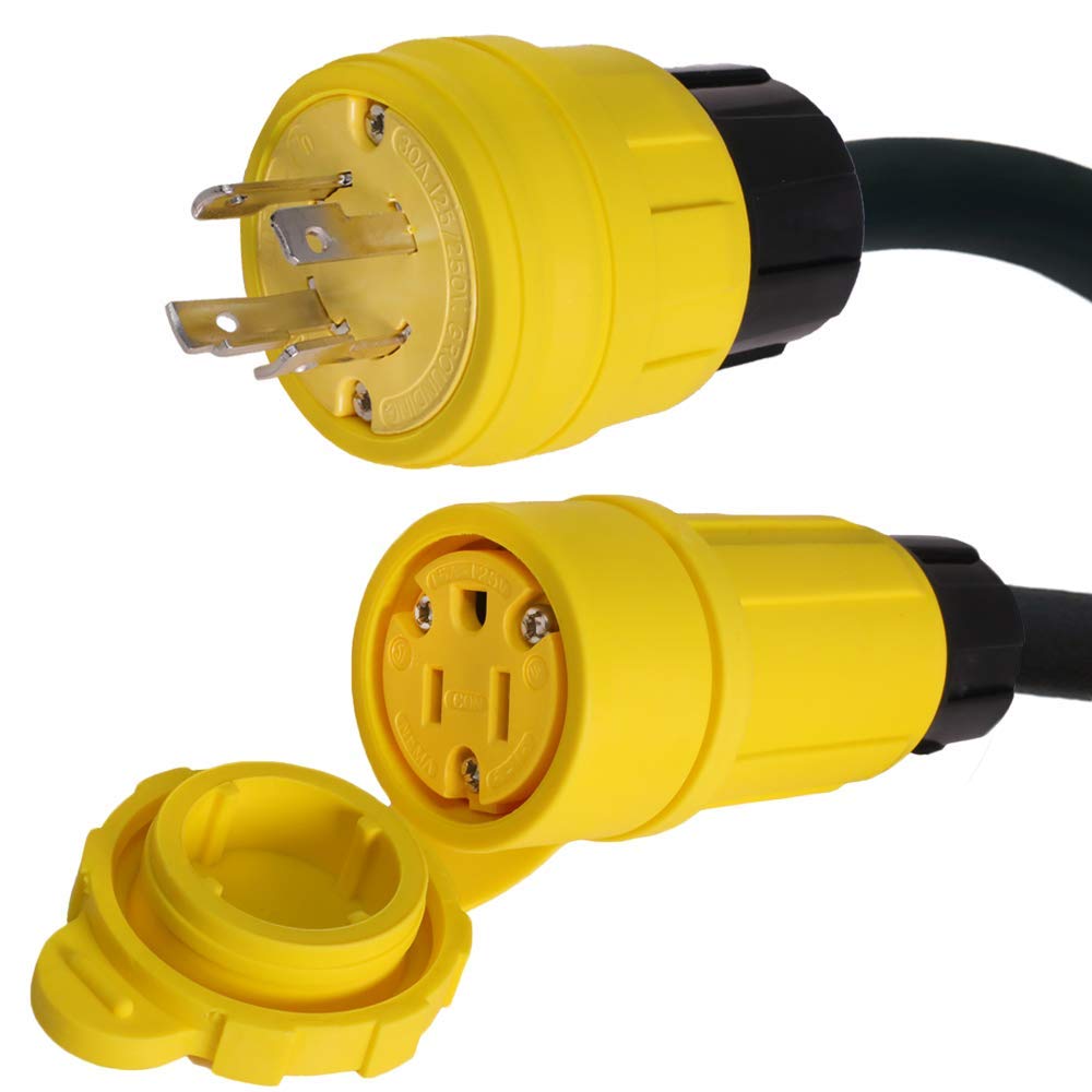 Weatherproof L14-30P to 5-15R Generator Power Cord - 1 Foot, 20A, 125V, 12/3 SJOOW Cable - Iron Box Part # IBX-78446-01 - UL Listed - Made in USA