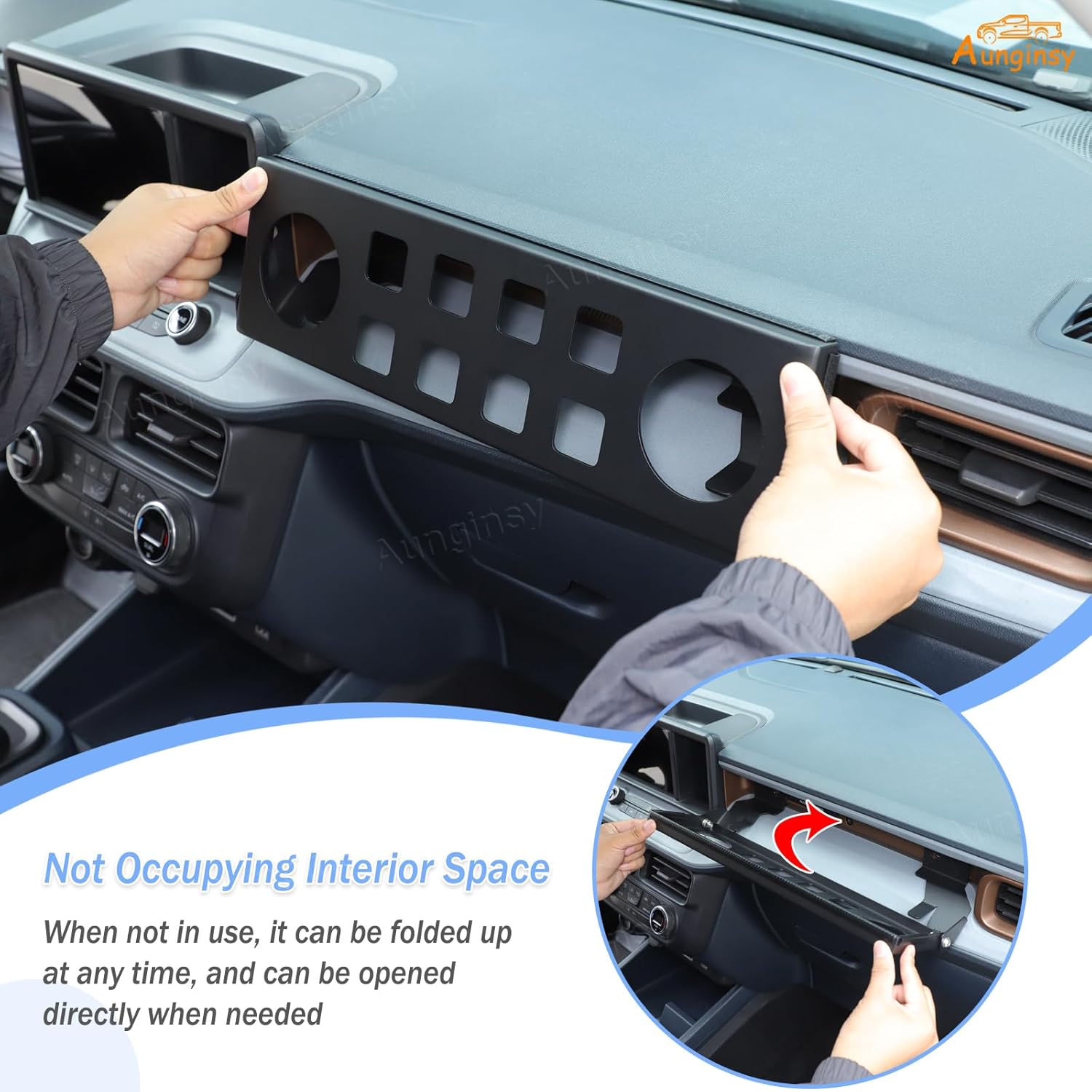 Car Passenger Storage Organizer Tray Compatible with Ford Maverick 2022-2024, Center Console Dash Co-Pilot Multifunctional Storage Rack Shelf Panel Foldable Mount Bracket Expansion Baffle Accessories