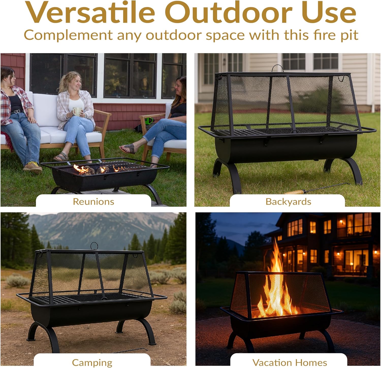 Sunnydaze 36-Inch Northland Steel Outdoor Fire Pit with Grill - Outdoor Fireplace with Cooking Grate, Spark Screen, Cover, and Poker