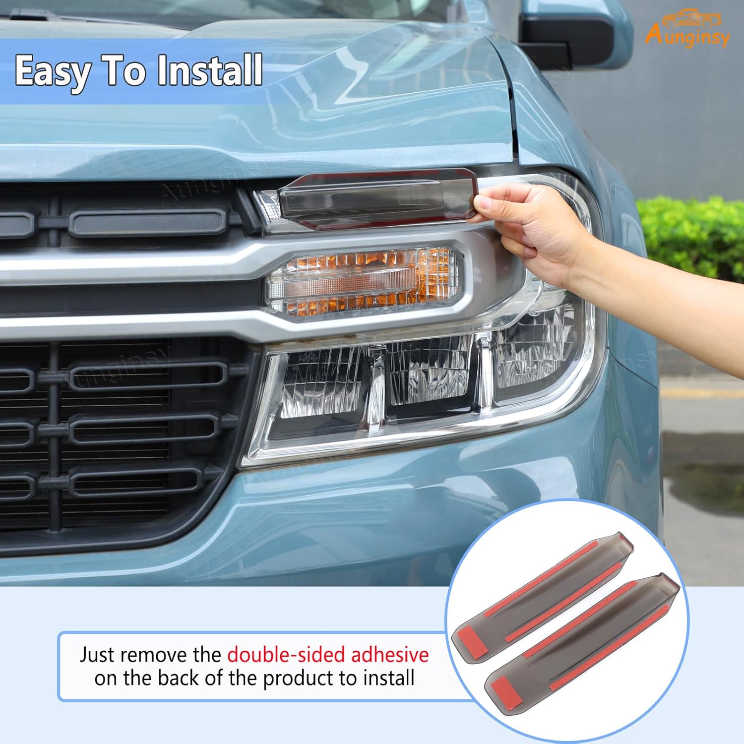 Car Front Turn Signal Light Len Cover Trim Compatible with Ford Maverick 2022-2024 Front Bumper Headlight Lamp Cover Shell Shade Smoked Black Dual Flashing Signal Parking Light Frame Bezel Accessories