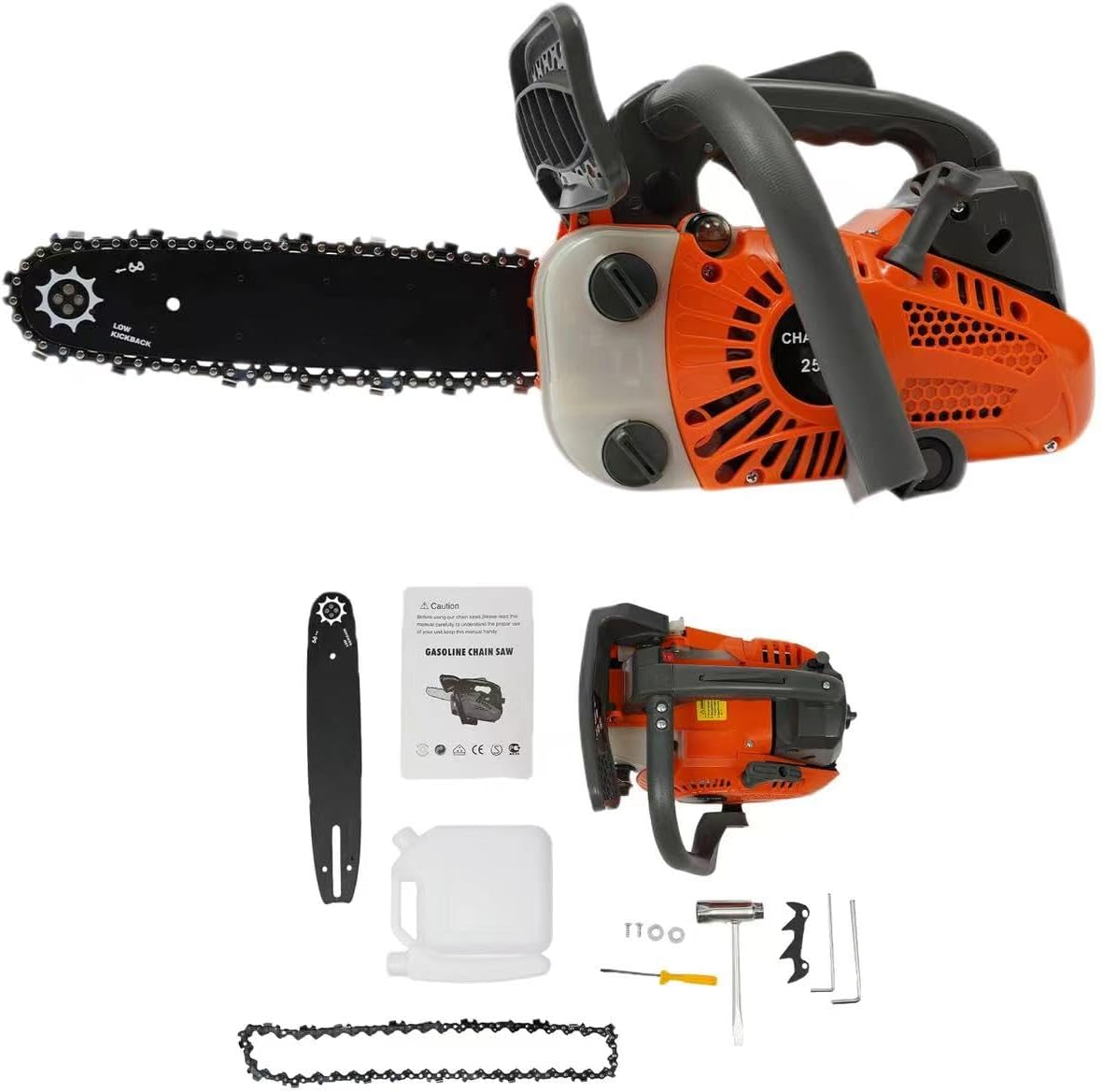 25.4CC 2 Stroke Gas Powered Chainsaws, 11.8Inch Gas Chainsaw Top Handle Chainsaw Cordless Petrol Gasoline Chain Saw, W/Safety Lock&Automatic Return Switch for Wood Pruning, Tree Stump Trimming