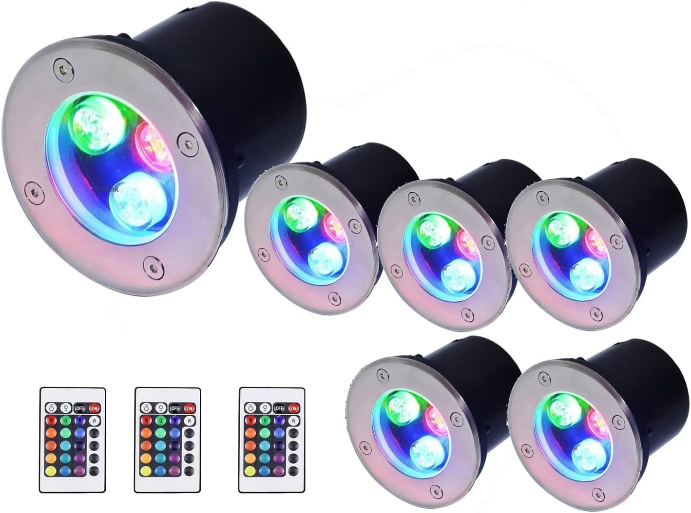 6PCS Underwater Light - RGB Pond Lights, IP68 Waterproof 12V Color Submersible LED Fountain Lamp with Remote Control, Round Recessed Spotlight, for Garden Pool Illumination
