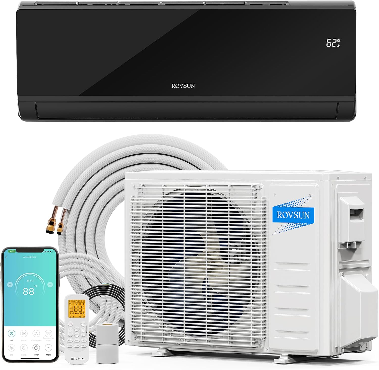 ROVSUN 12,000 BTU Mini Split Air Conditioner & Heater with Smart APP Control, 21 SEER2 115V Energy Saving Inverter Ductless Wall AC Unit with Pre-Charged Condenser, Heat Pump & Installation Kit, Black