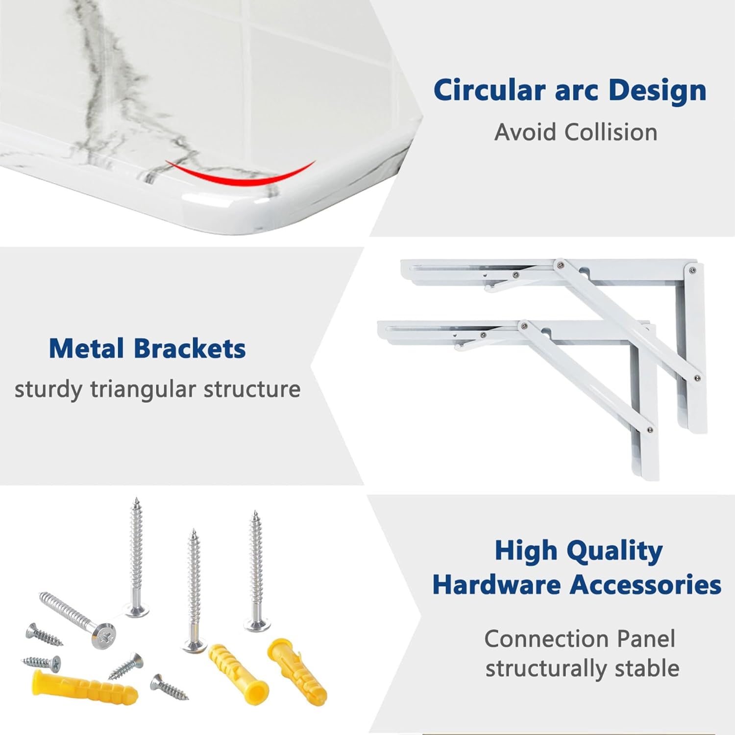 Wall-Mounted Foldable Laundry Table | Floating Folding Desk for Kitchen & Sewing Station | Stylish White Stone Pattern (80x20cm) | Space-Saving Handicraft Production