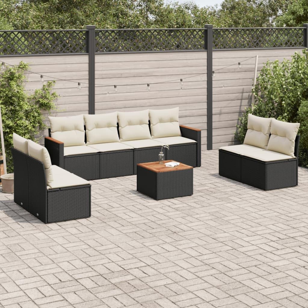 9-Piece Garden Sofa Set, Black PE Rattan, Large Modular Outdoor Furniture, Patio Seating with Cushions, Durable for Conservatory, 24.4x24.2x27.2 inch
