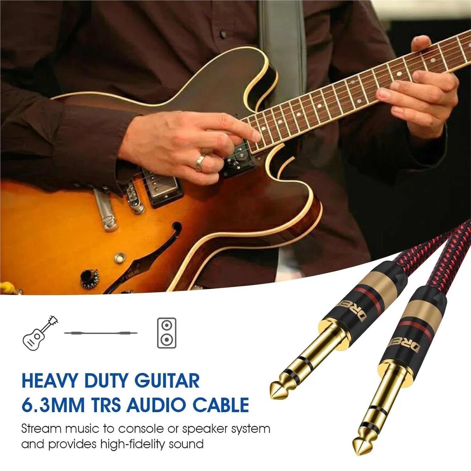 Stereo Audio Line TRS 1/4 Inch Male To Male Guitar Amp Cord 6.5mm To 6.5mm for Guitar Sax Speaker Amplifer Mixer Equalizer(Red-Straight LL,1m)