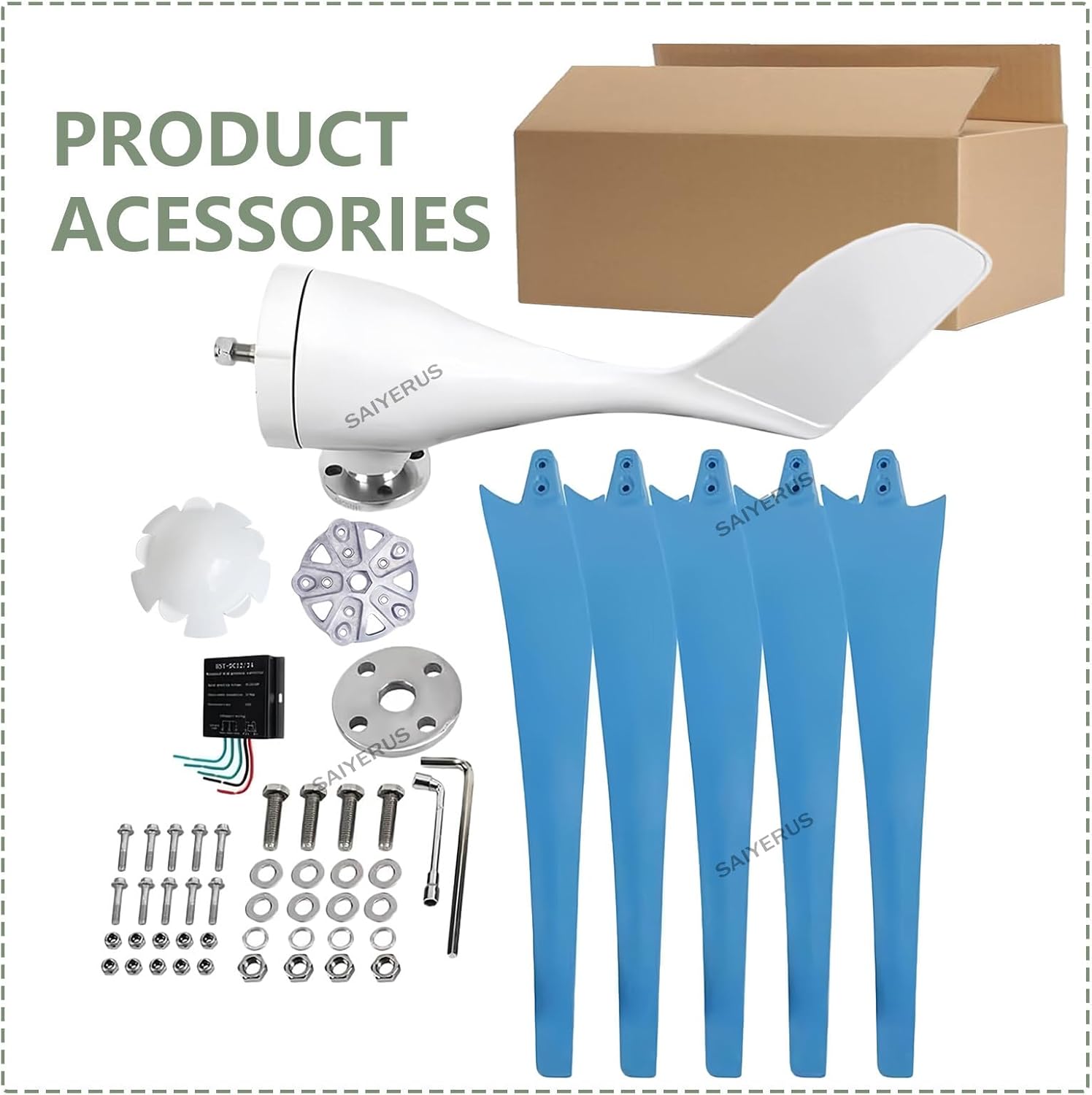 Windmill Generator, 5 Blades Small Wind Turbine Kit Industrial Energy Equipment, Three Phase Ac Permanent Magnet Generator, Suitable for Ship, Home Use (Blue 48V)