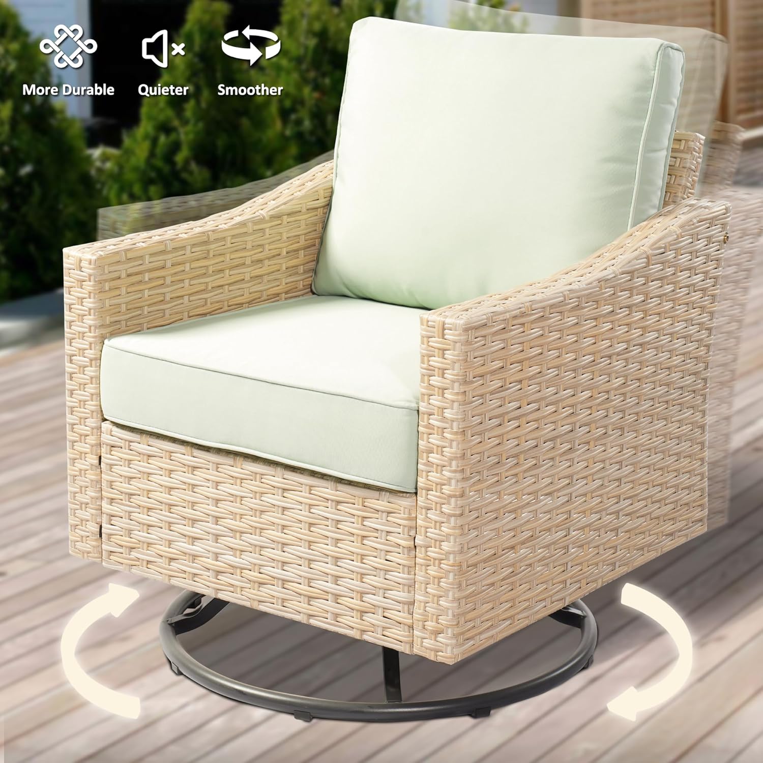 Patio Furniture 7 Pieces Outdoor Furniture Set with Rocking Chairs - PE Wicker Outdoor Sectional Sofa, Patio Ottomans, Fire Pit Table for Patio