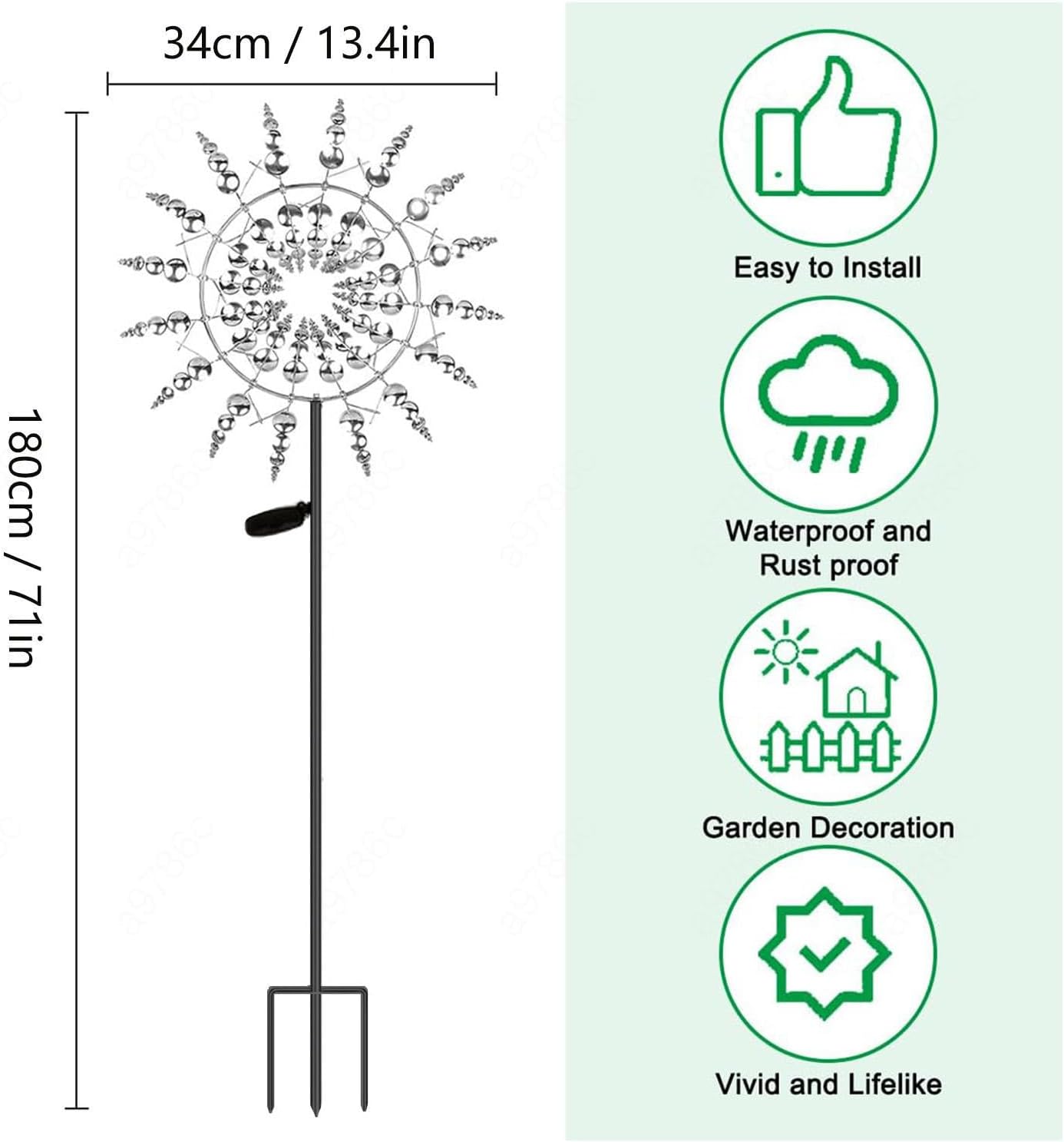 Solar Magic Windmill, Wind Catcher 3D Wind Powered, 13.4 x 71in Yard Spinner,Gold