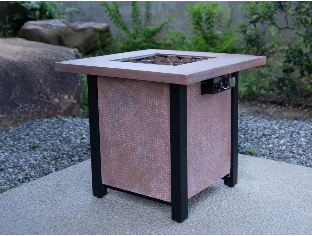 Outdoor Patio Propane Gas Fire Pit Table - 50,000 BTU High-Temperature-Resistant Carving Process for Environmentally Friendly Materials with The Effect of Rattan Weaving Grain