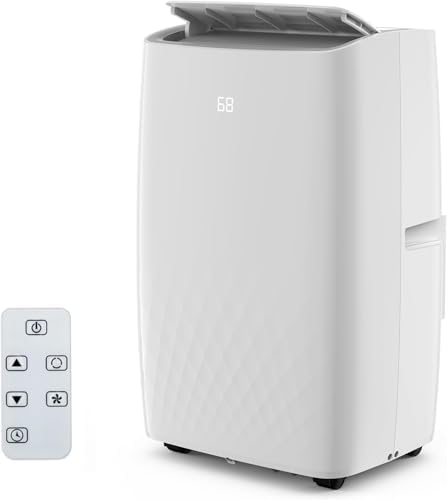 Portable Air Conditioners 14,000 BTU, Portable AC Unit for Bedroom and Office, 400m³/h Cooling for 750 Sq. Ft, Drain-Free Technology with 75-Pint Dehumidification, Includes Remote & Mount Kit, White