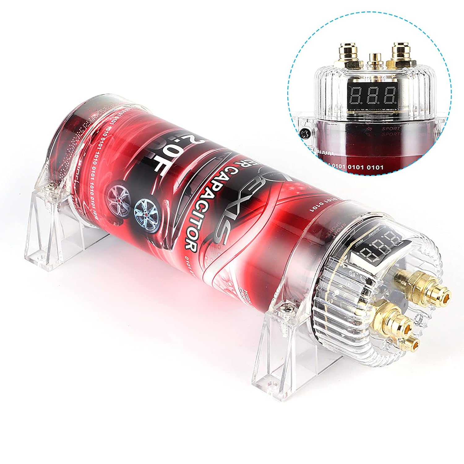 CHICIRIS 2 Power Capacitor Amplifier Voltage Regulator for Systems Up to 2000W Suitable for Audiophiles Aluminum Alloy + ABS Red LED