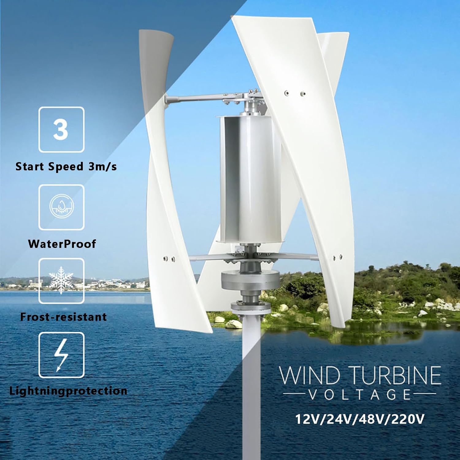 Wind Turbine Generator Kit 8000W 12/24/48/220V with 3 Blade,with Charge Controller,Wind Power Generator for Marine,RV,Home,Windmill Generator Suit for Hybrid Solar Wind 220V