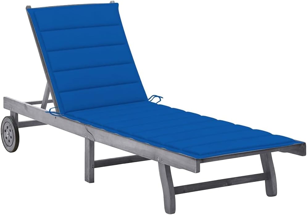 Patio Sun Lounger with Cushion Gray Solid Wood Acacia, Patio Lounge Chairs