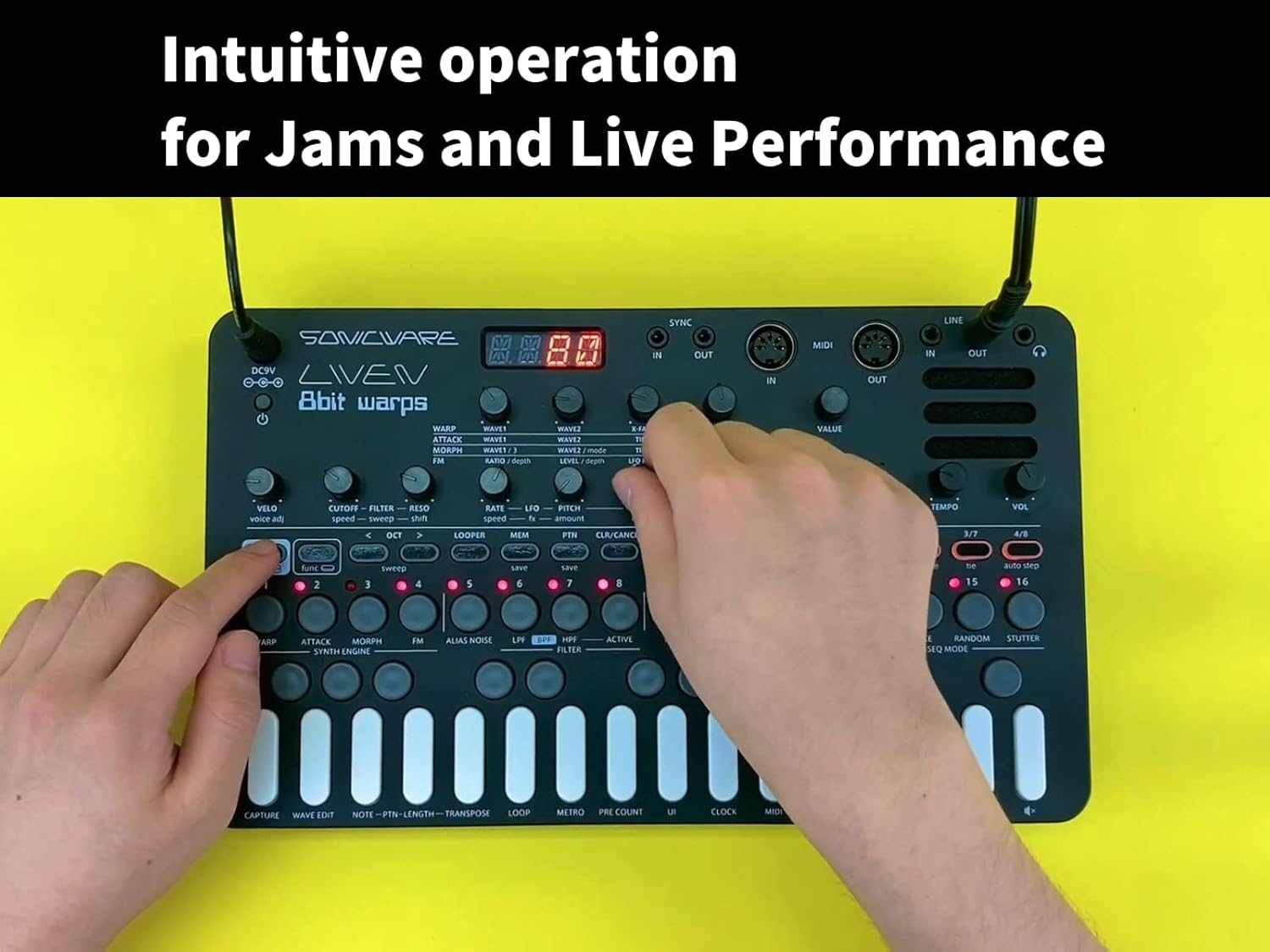 Sonicware Liven 8bit Warps [8-bit Synthesizer with 4-track Looper] – Portable, Battery-Powered & Built-in Speaker for On-the-Go Sound Creation, Covering Chiptune, Game Music, and Ambient Music