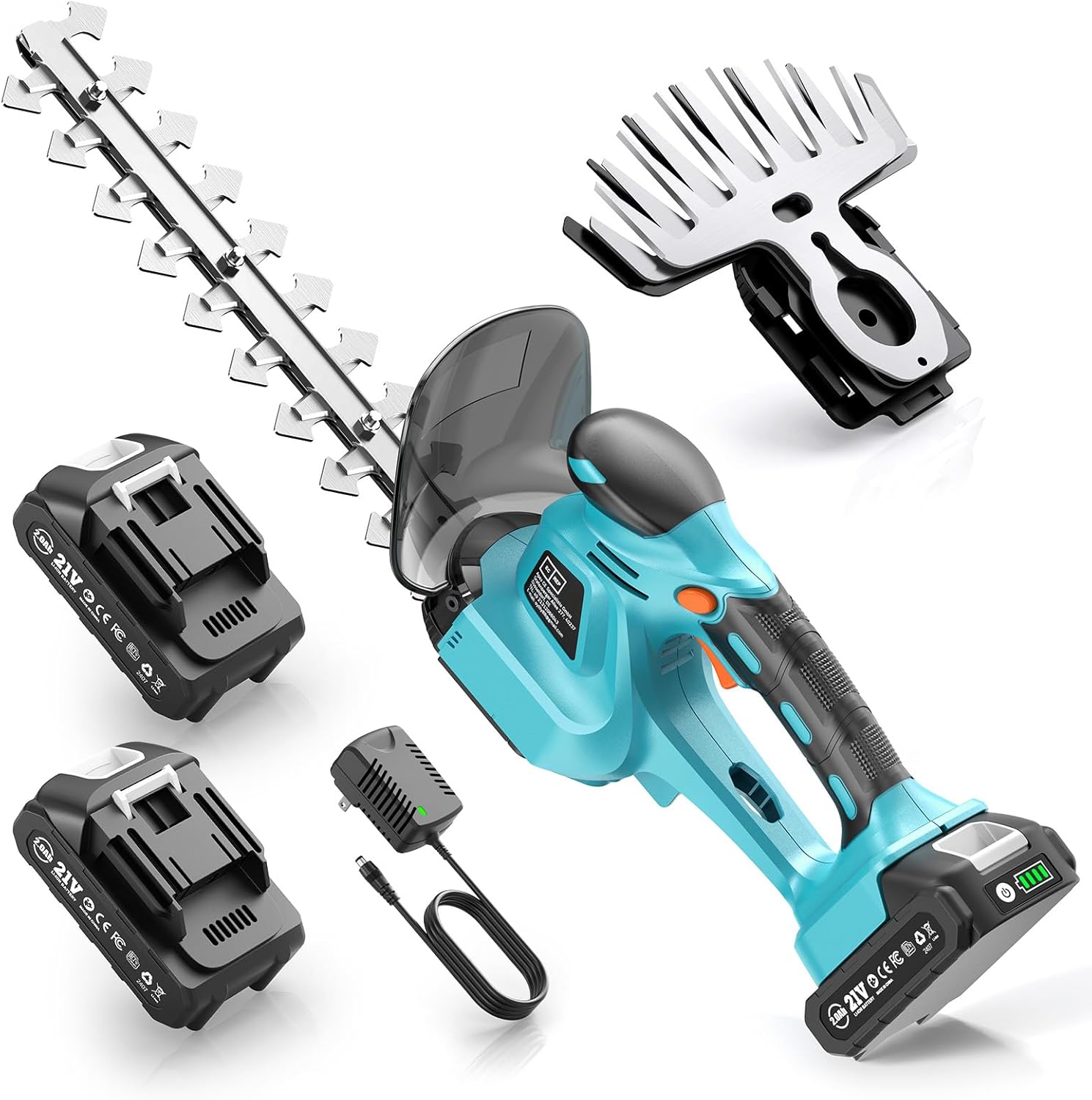 SEESII 2-in-1 Brushless Hedge Trimmers: Cordless Grass Shears with Dual 2.0 Ah Batteries, 6