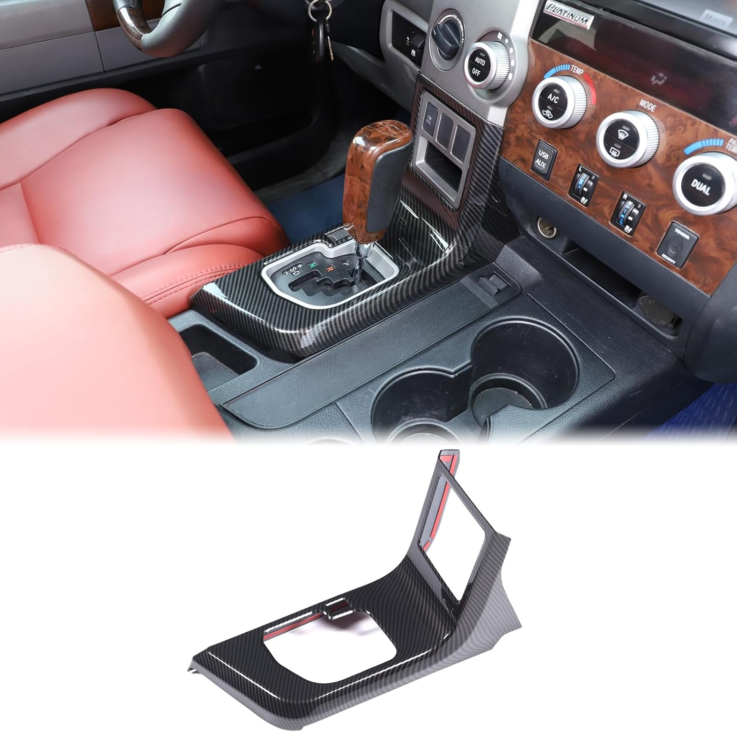 Aunginsy Car Center Console Gear Box Shift Panel Frame Trim Cover Fit Toyot@a Tundra/Sequoia 2007-2013 Car Central Control Gear Shifter Box Panel Protection Frame Decorative Cover Interior Accessories