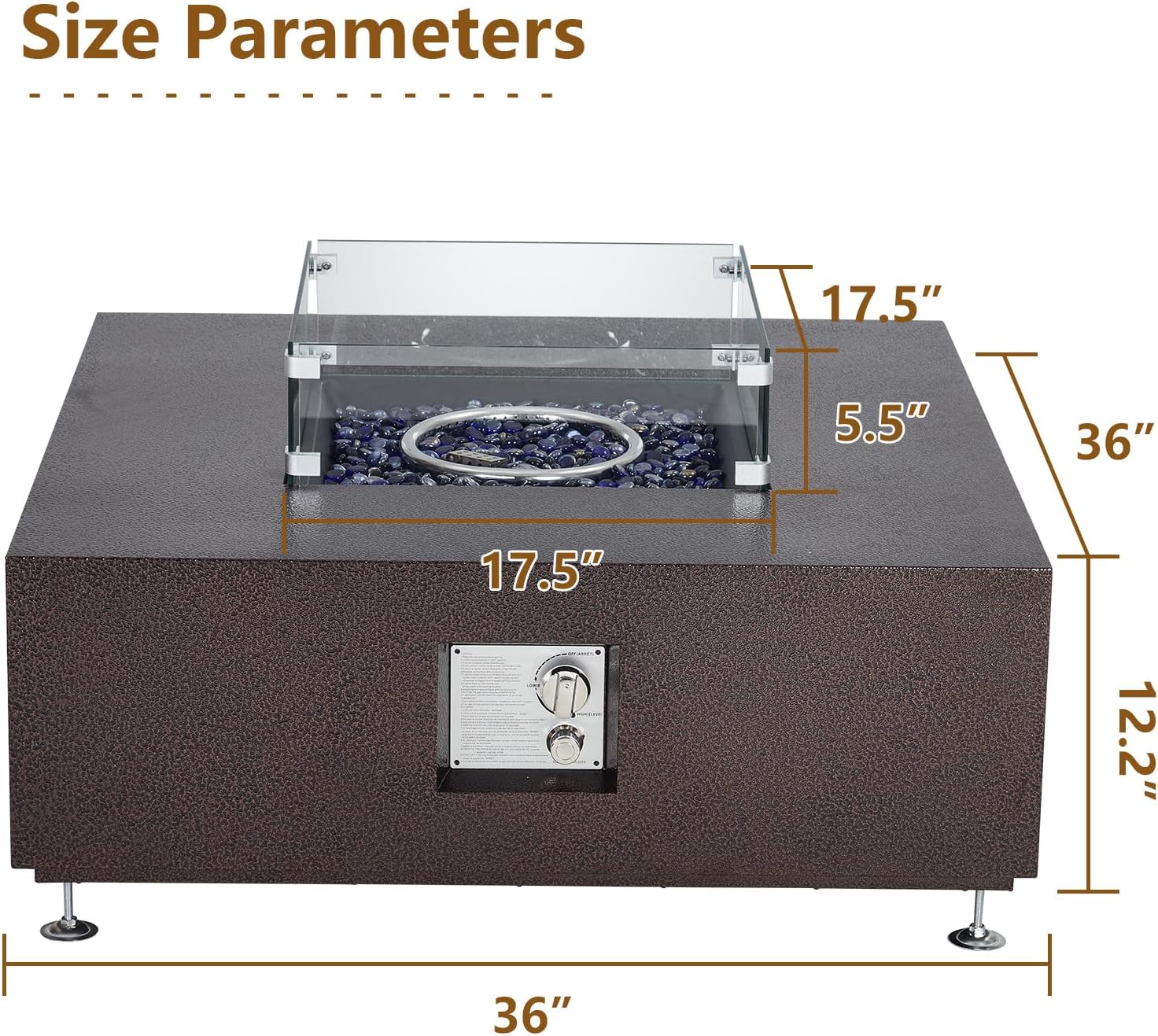 36 Inch Outdoor Propane Fire Pit Table, 50000BTU Steel Gas Firepit with Wind Guard, Add Warmth and Ambience to Parties On Outside Patio Deck Garden, CSA Safety Certified Glass Beads & Rain Cover