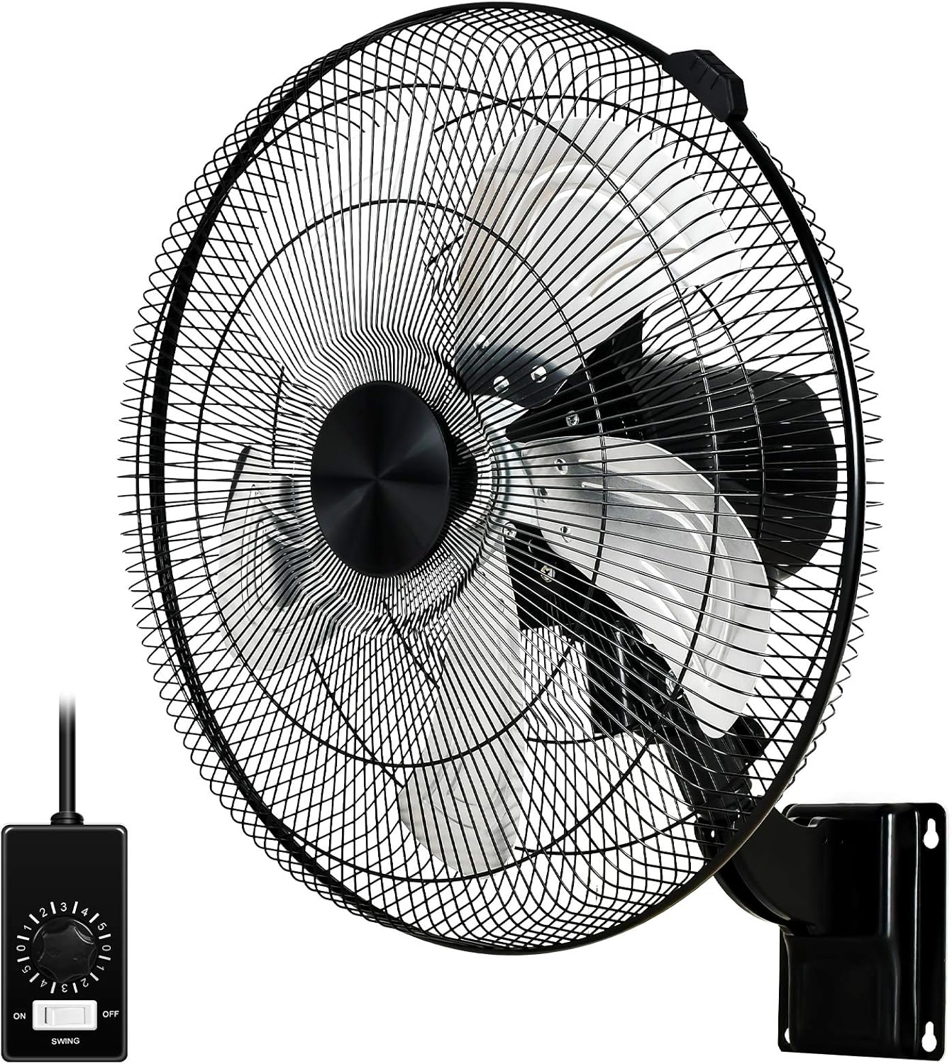Simple Deluxe 18-Inch Metal Wall Mount Fan, Max 4200 CFM Corner & Outdoor Patio Fan, 5-Speed High Velocity Airflow, 90° Oscillation, Adjustable Tilt, for Home or Commercial Use, Black