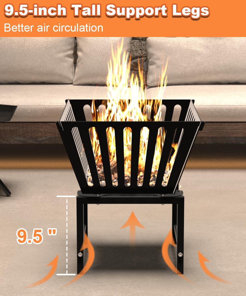 24 Inch Round Fire Pit Grate & 17 Inch Trapezoid Vertical FirePits for Outside Patio, Beach and Campfire, Black