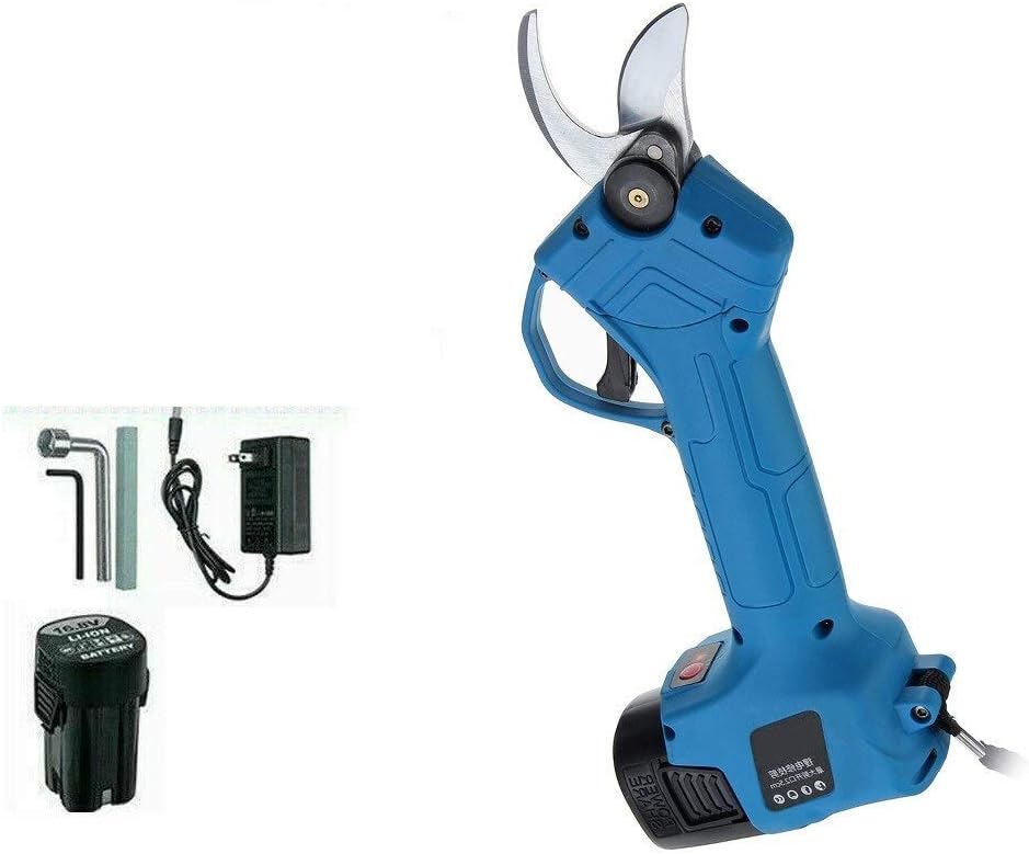 500W Electric Pruning Scissors Pruning Shears 16.8V Rechargeable Garden Pruner Secateur Branch Cutter Cutting Tool + 2X Battery Garden Or Lawn (E Blue