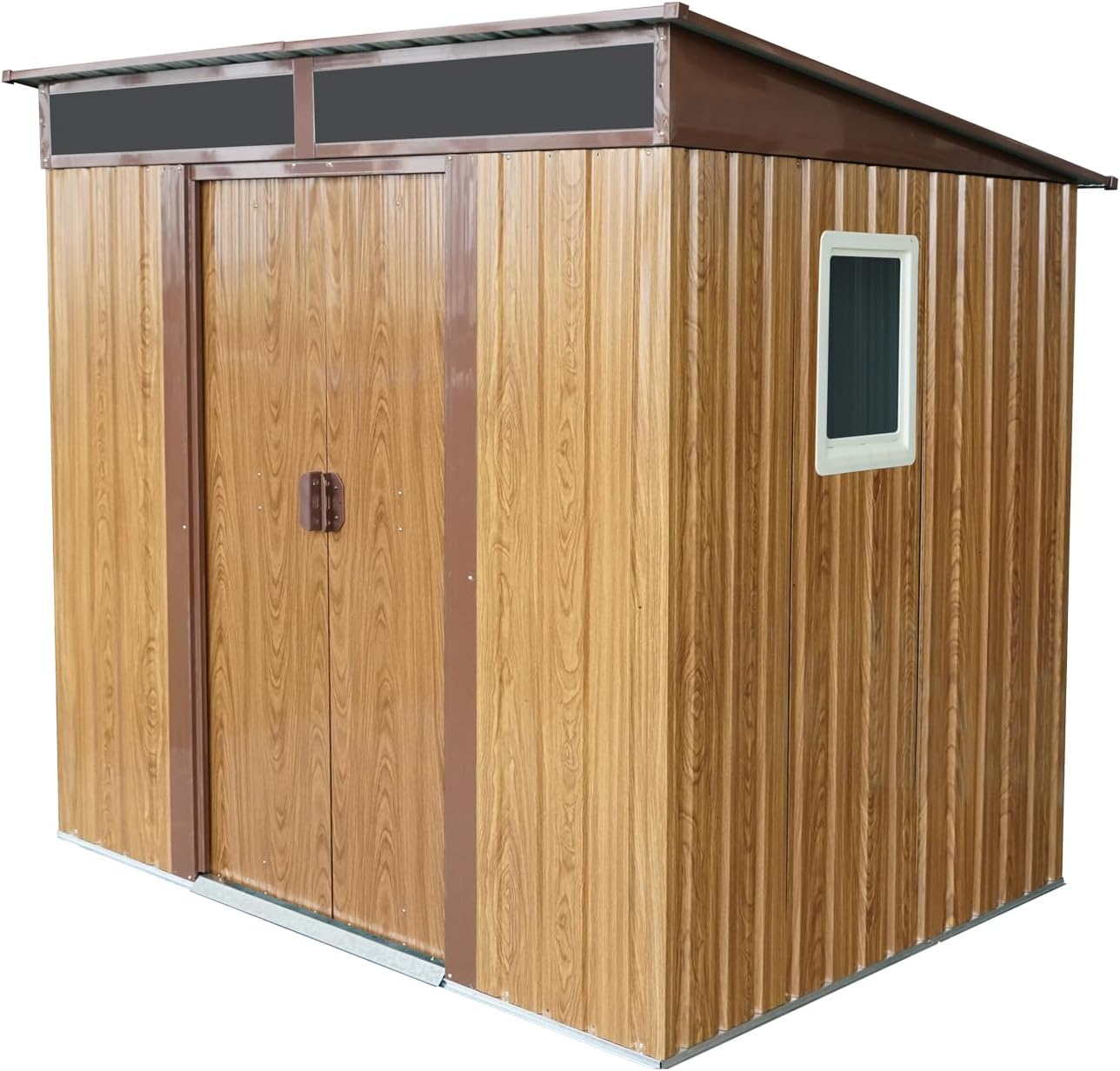 6 x 5 FT Outdoor Storage Shed, Garden Tool Metal Shed with Window & Transparent Plate, Tool Shed Tiny House Vertical Outside Storage Building for Backyard, Coffee