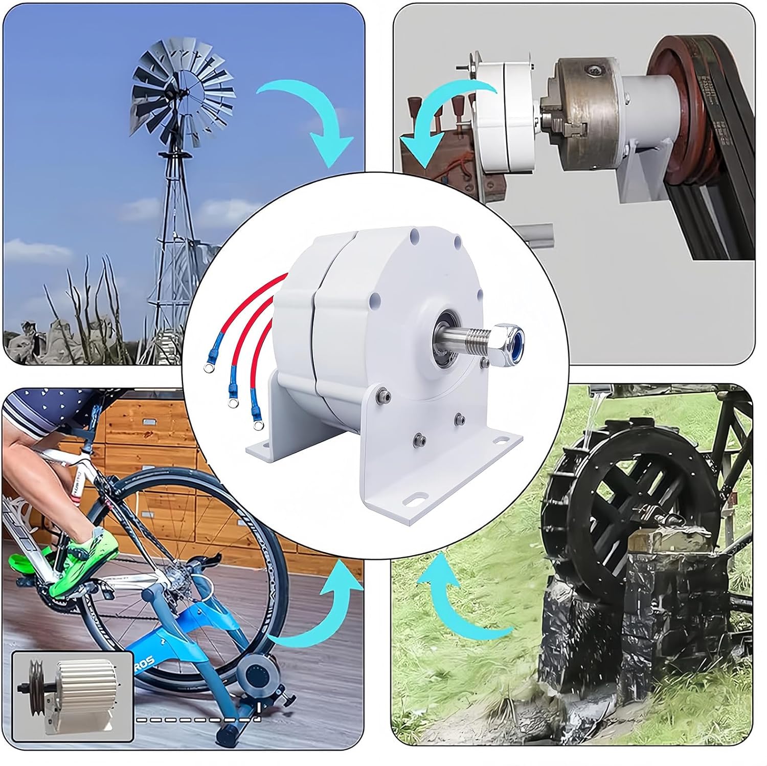 600W Gearless Wind Turbine Generator - 12000W 12V/24V/48V 3 Phase AC Permanent Magnet - Base Included for Vertical & Horizontal Turbine Applications