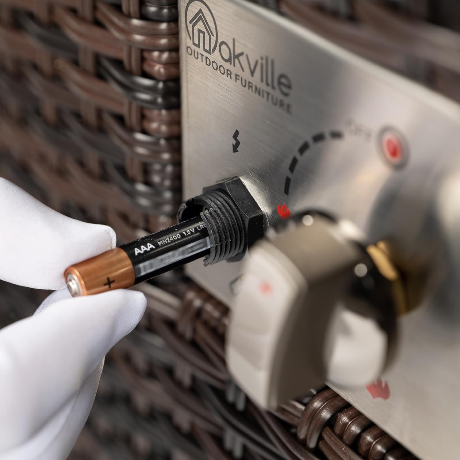 44 in. x 32 in. Rectangular Outdoor Brown Wicker Aluminum Propane Fire Pit Table in Tempered Glass w/Fire Glass, Add Warmth and Ambience to Gatherings and Parties On Patio Deck Garden