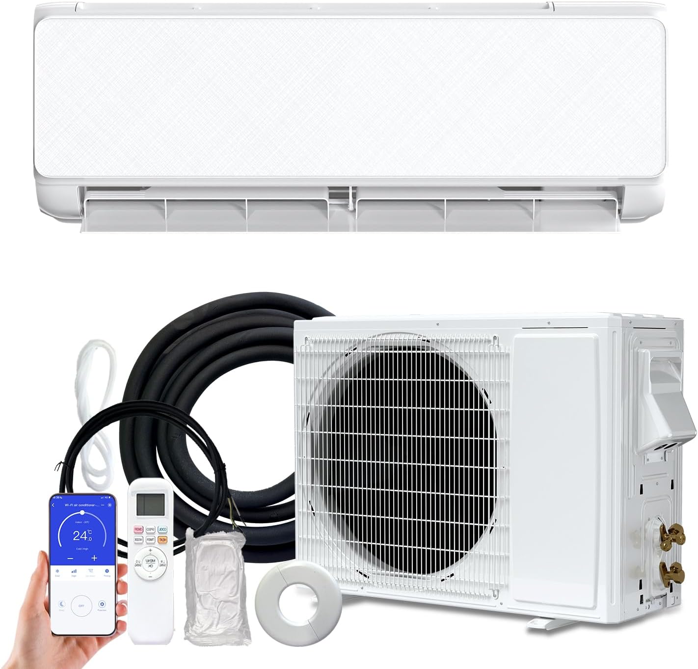 12000 BTU Mini Split Ac Heating System, 22 SEER2 Ductless Inverter Mini Split Ac Unit with Heat Pump & Installation Kit, Cools up to 750 Sq.Ft, WIFI and Remote Control, 115V