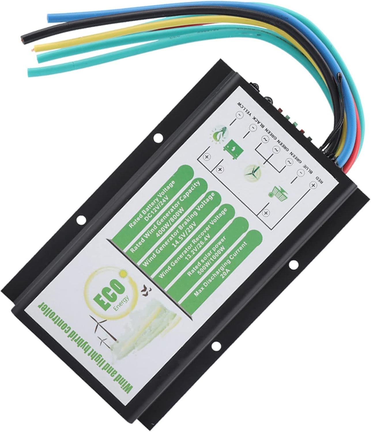 DC 12V/24V Wind and Solar Hybrid Controller, 400W/800W Power Devices, MGT Charging Mode with Temperature Compensation, All Aluminum Casing for Optimal Heat Dissipation, with
