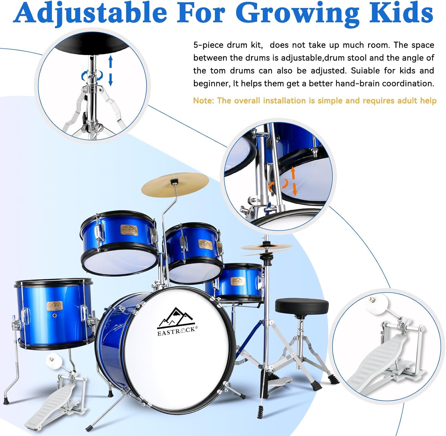 EASTROCK Drum Set, 5 Piece 16